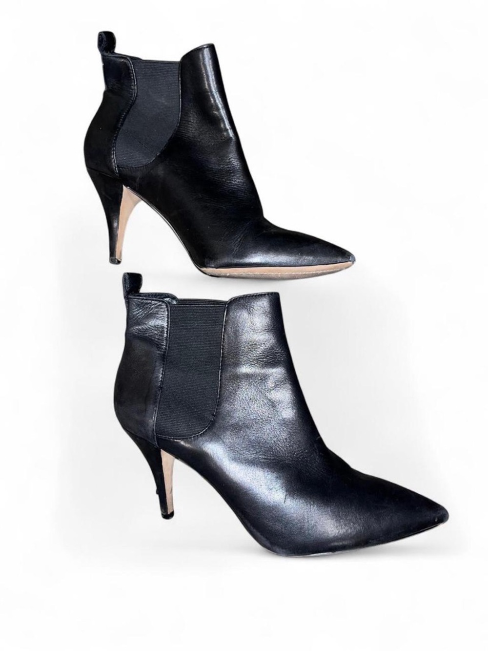 Black Leather Vince Camuto Pointed-Toe Stiletto Ankle Boot